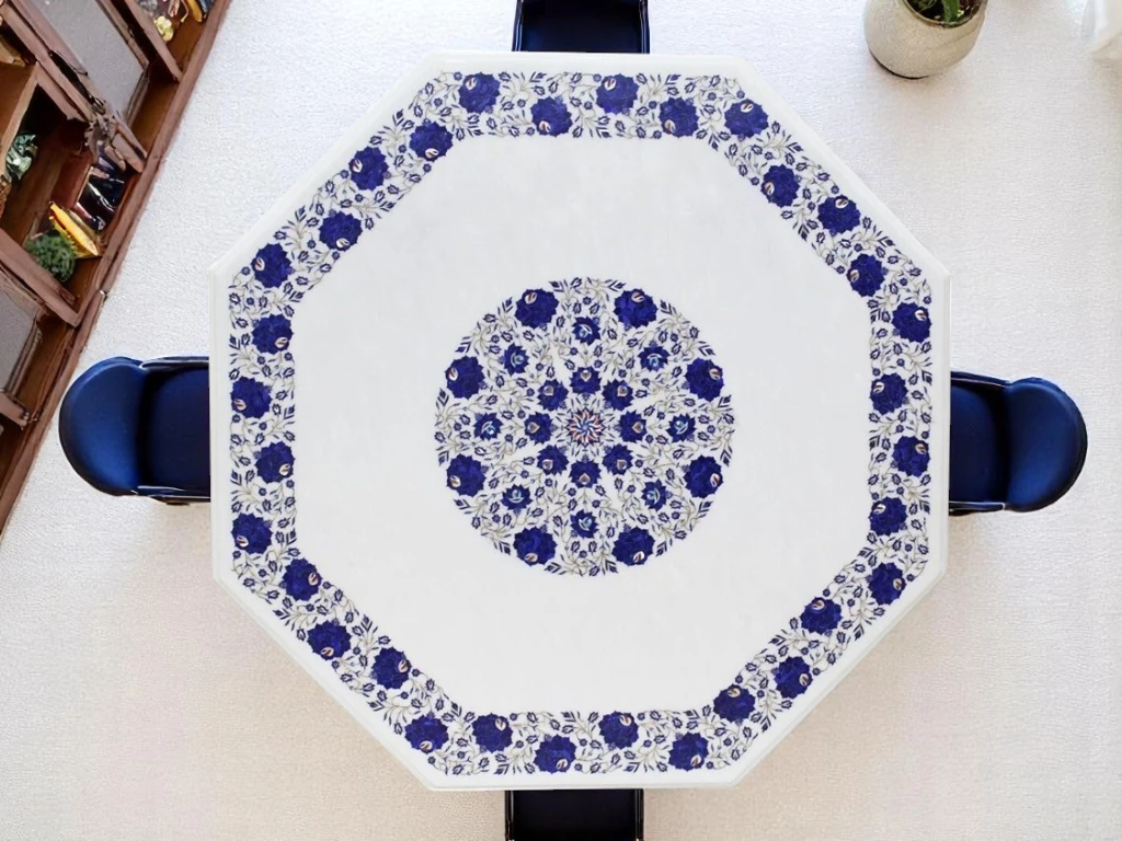 Lapis Lazuli Inlaid Floral Marble Coffee Table for Luxurious Spaces